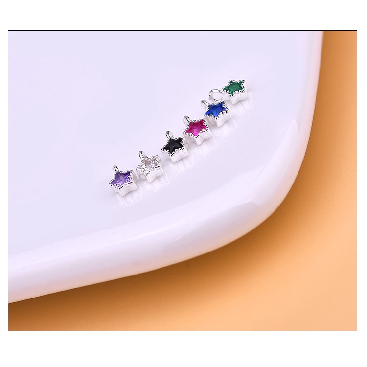█diy゜ S925 Bạc●Bộ Phụ Kiện Làm Trang Sức Hình Ngôi Sao Mini Mạ Bạc 925 Đính Đá Zircon Màu Sắc Độc Đáo