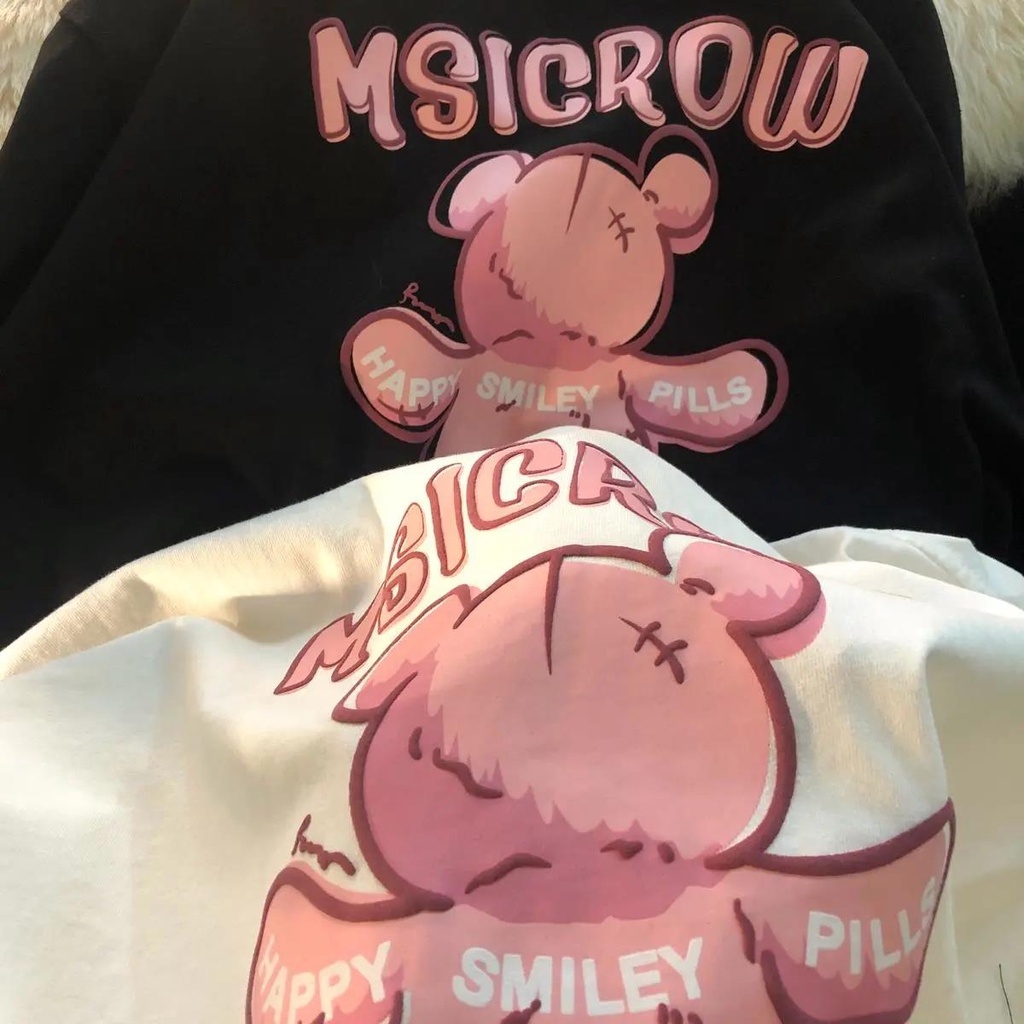 Áo Thun Nữ Ngắn Tay In Hình Gấu Hoạt Hình Thời Trang