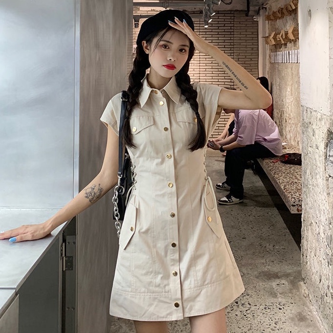 Đầm Tay Ngắn Cổ Polo Thời Trang Mùa Hè Phong Cách Mới Cho Nữ