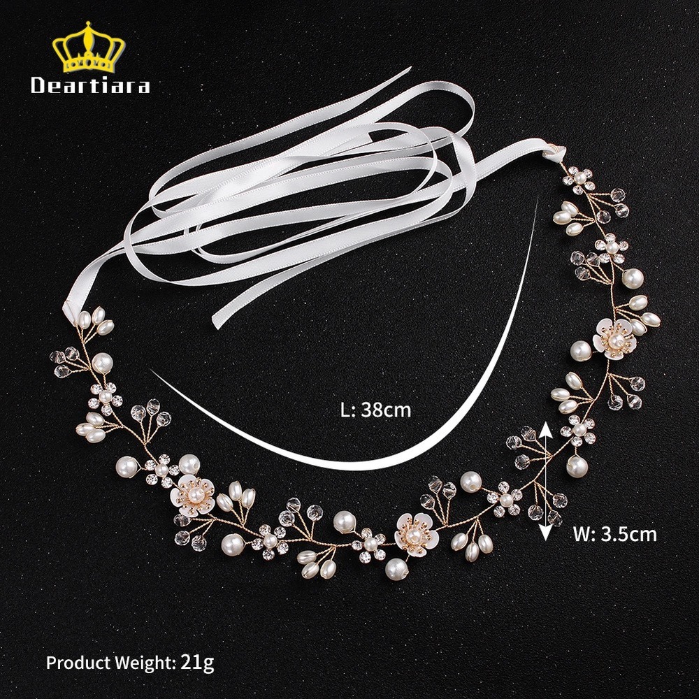 Vòng hoa đội đầu đính ngọc trai nhân tạo phong cách boho