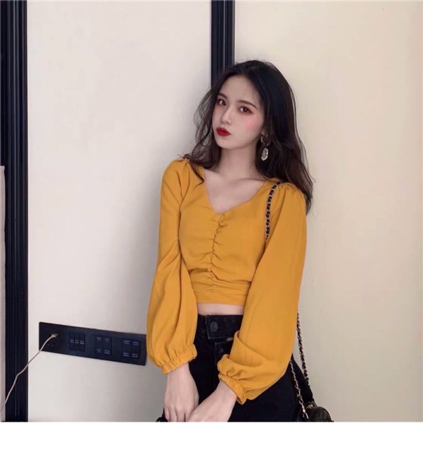 Áo kiểu voan rút ngực croptop Kèm hình thật cuối