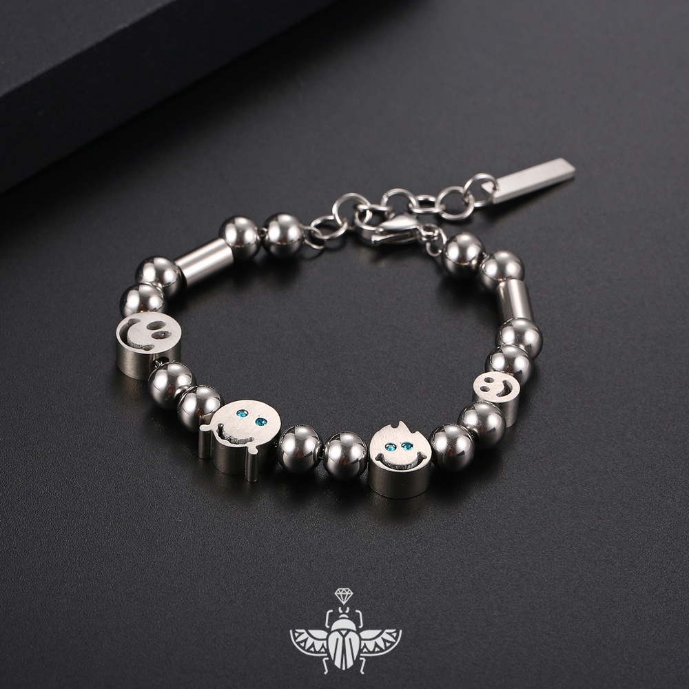 Vòng Tay Thép Titan Phối Mặt Cười Thời Trang Cá Tính