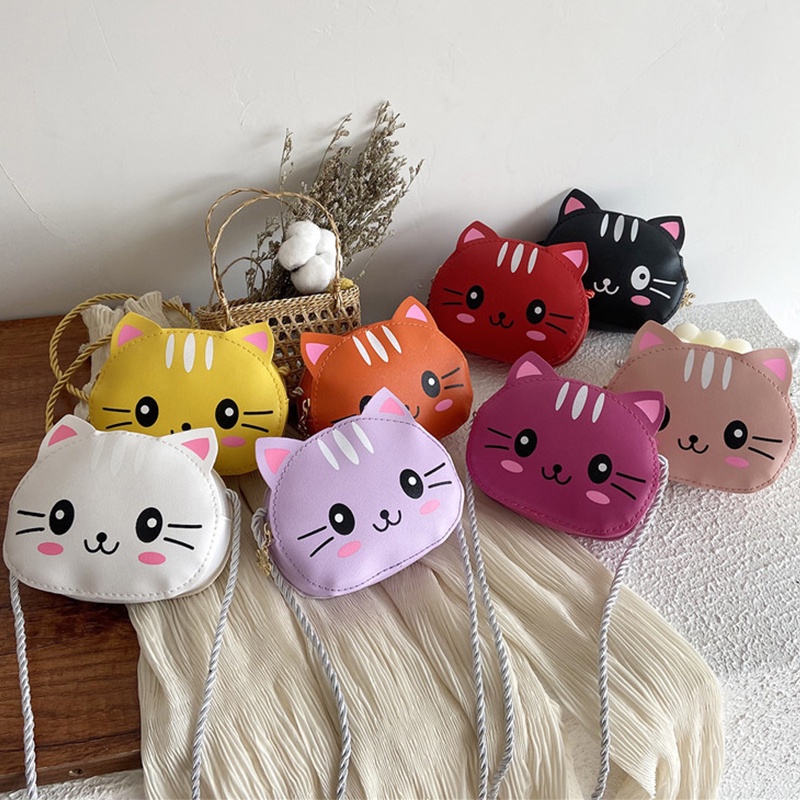 Túi đeo chéo da PU mềm hình mèo hoạt hình cho bé gái