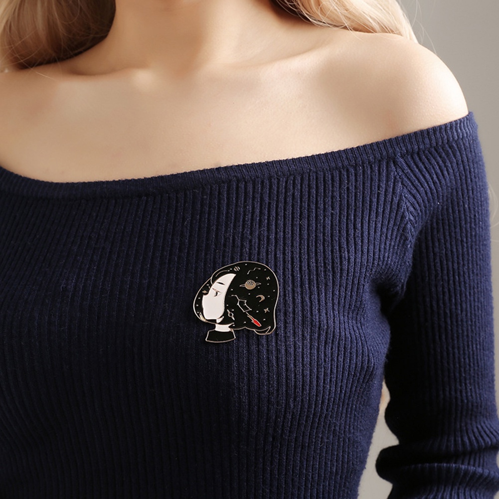 YOML✔Cartoon Girl Portrait Enamel Brooch Pin Jeans Coat Shawl Jewelry Decoration