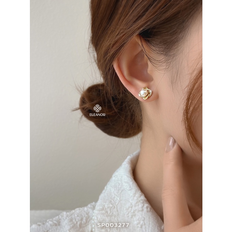 Bông tai nữ chuôi bạc 925 Eleanor Accessories đính đá viền xoắn ngọc trai nhân tạo phụ kiện trang sức 3277
