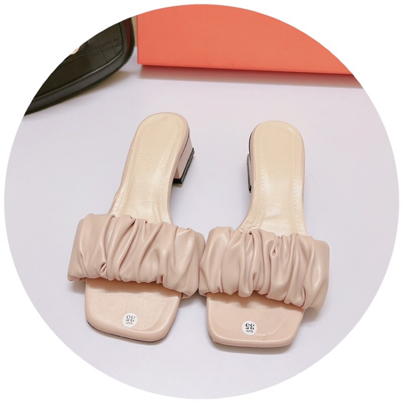 Guốc cao gót quai ngang bèo nhúm gót vuông 4 cm