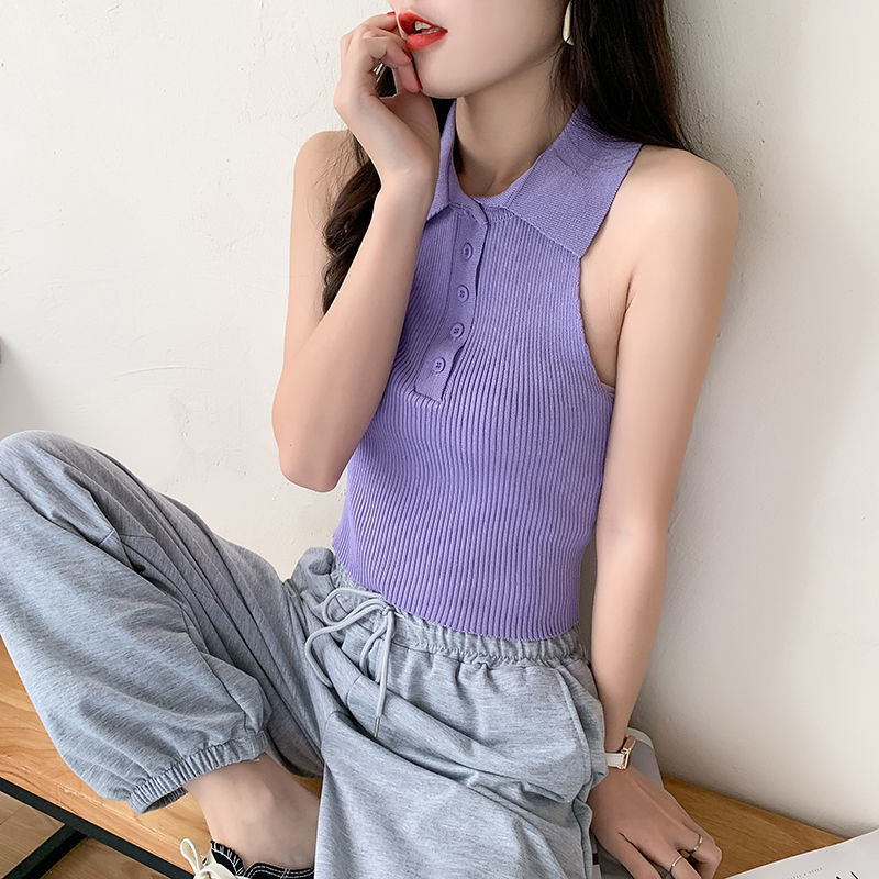 Áo croptop sát nách cổ bẻ dáng ôm quyến rũ dành cho nữ