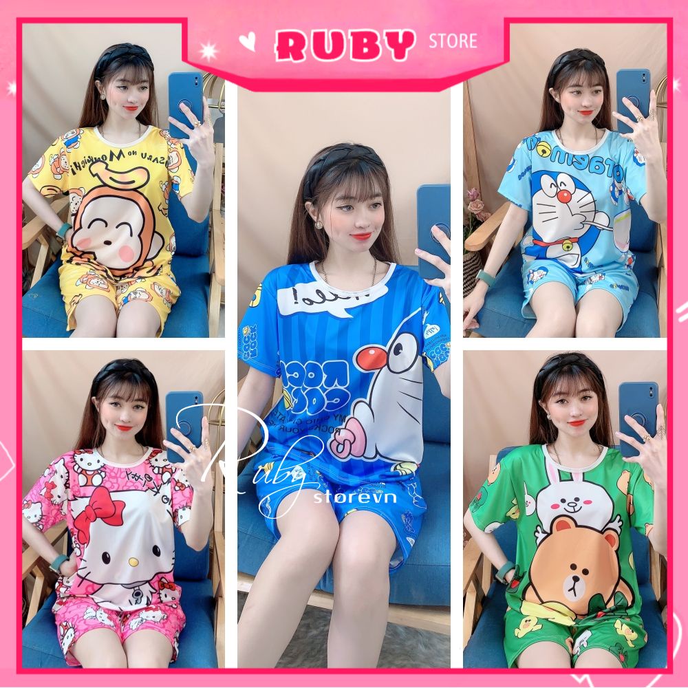 Đồ bộ thun mặc nhà size dưới 47kg chất vải mềm mịn mát in doremon kitty cọp hoạt hình dễ thương DBRBD Tổng hợp size m