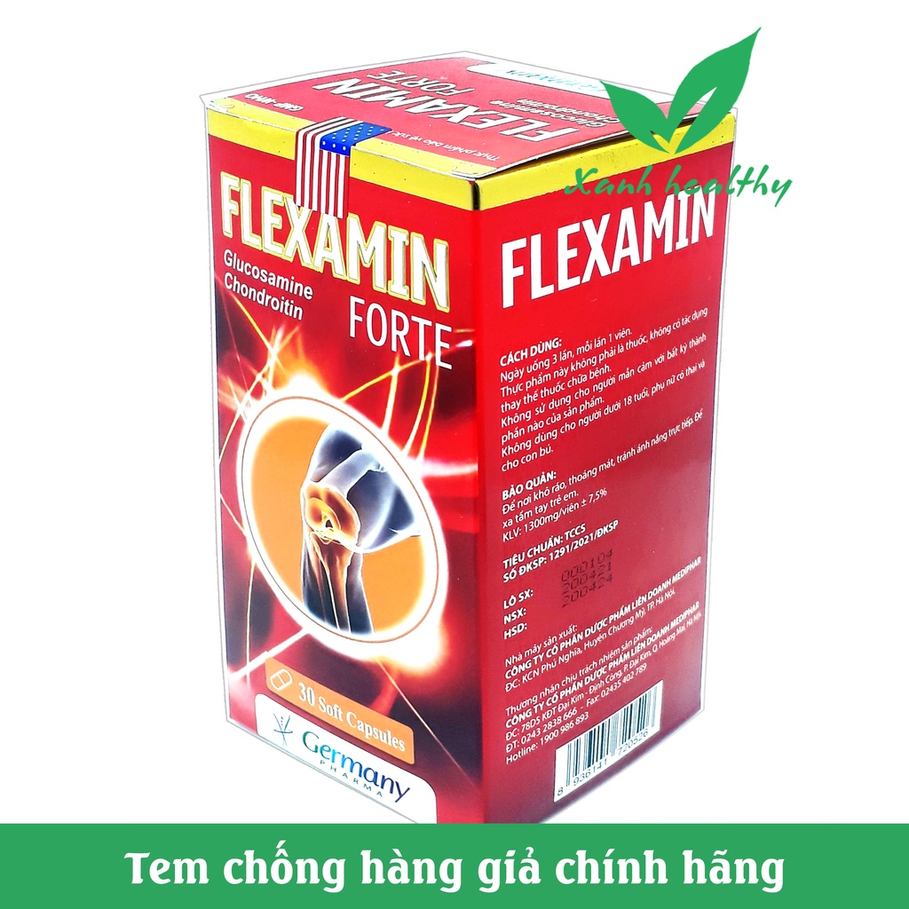 Viên giảm đau nhức mỏi xương khớp Glucosamine Flexamin - Uống Bổ Xương Khớp giảm thoái hóa khớp - Hộp 30 viên