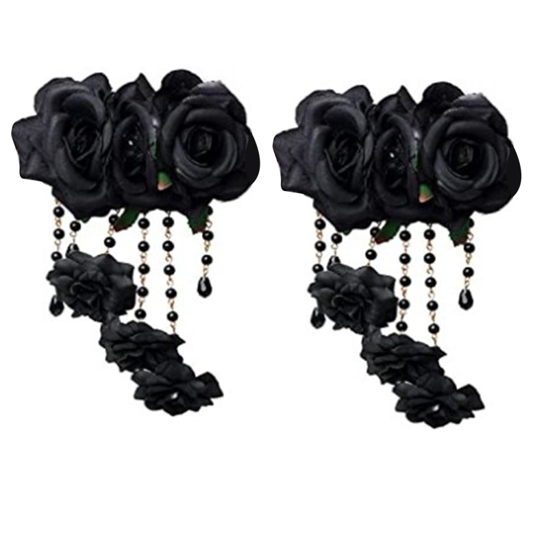 Kẹp Tóc Chuỗi Hạt Phối Tua Rua Phong Cách Gothic