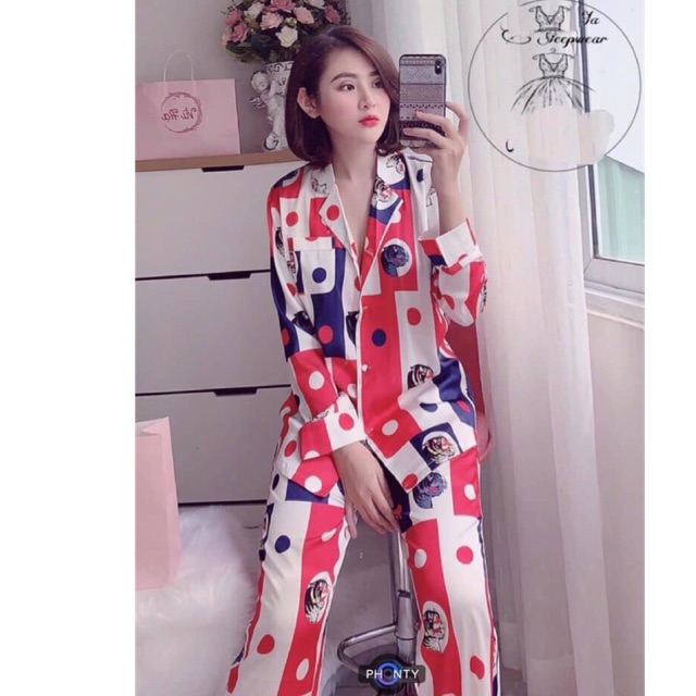 Bộ lụa satin hoạ tiết H.Bi 🇸🇽
