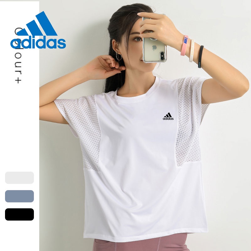 Adidas Áo Thun Thể Thao Ngắn Tay Cổ Tròn Phối Lưới Thoáng Khí Nhanh Khô Cho Nữ
