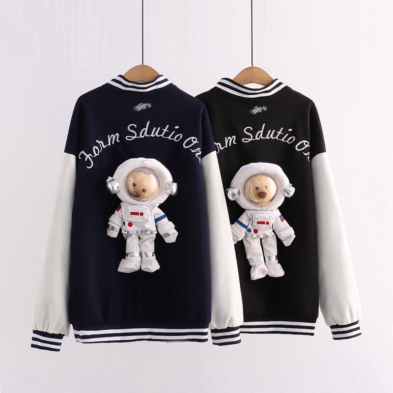 Áo Khoác Bomber Unisex Gấu Phi Hành Gia, Gấu thật có thể tháo rời