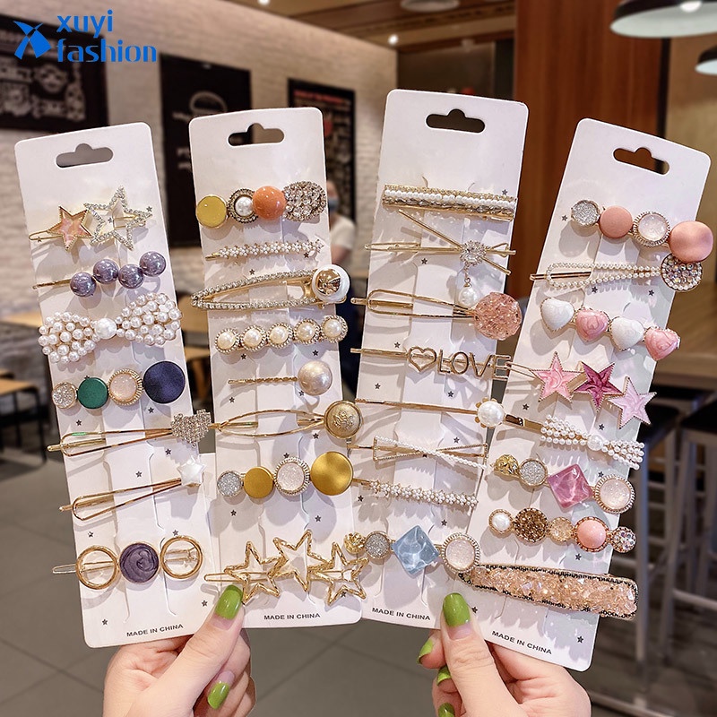 1 Set  Conjunto De Grampo De Cabelo Elegante Com Pérolas De Cristal / Acessórios De Bijuteria Feminina YR