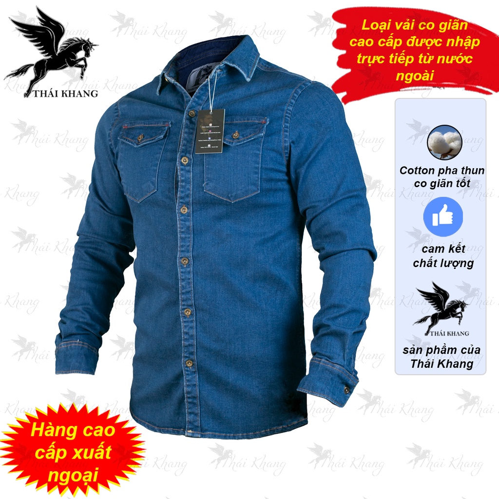 áo jean nam big size cao cấp co giãn vải dày mát loại áo sơ mi jean dài tay form slim fit