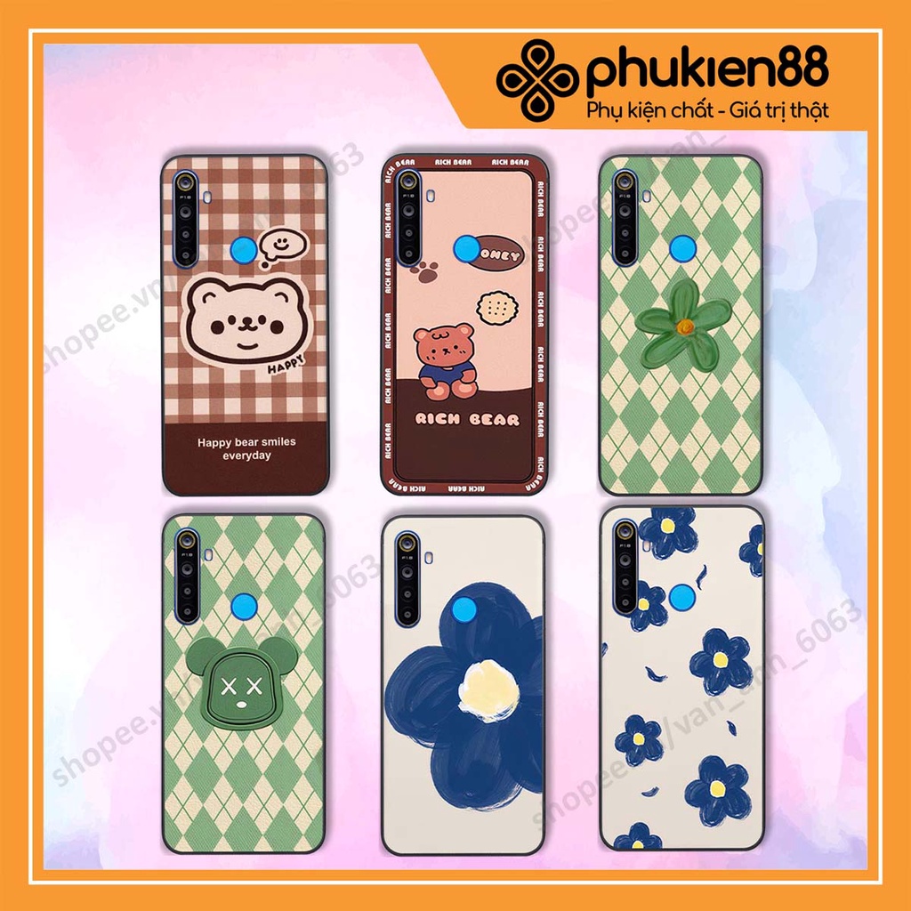 Ốp lưng Realme 5 / 5 Pro / C3 in hình hoa, gấu rich bear nghệ thuật, thời trang