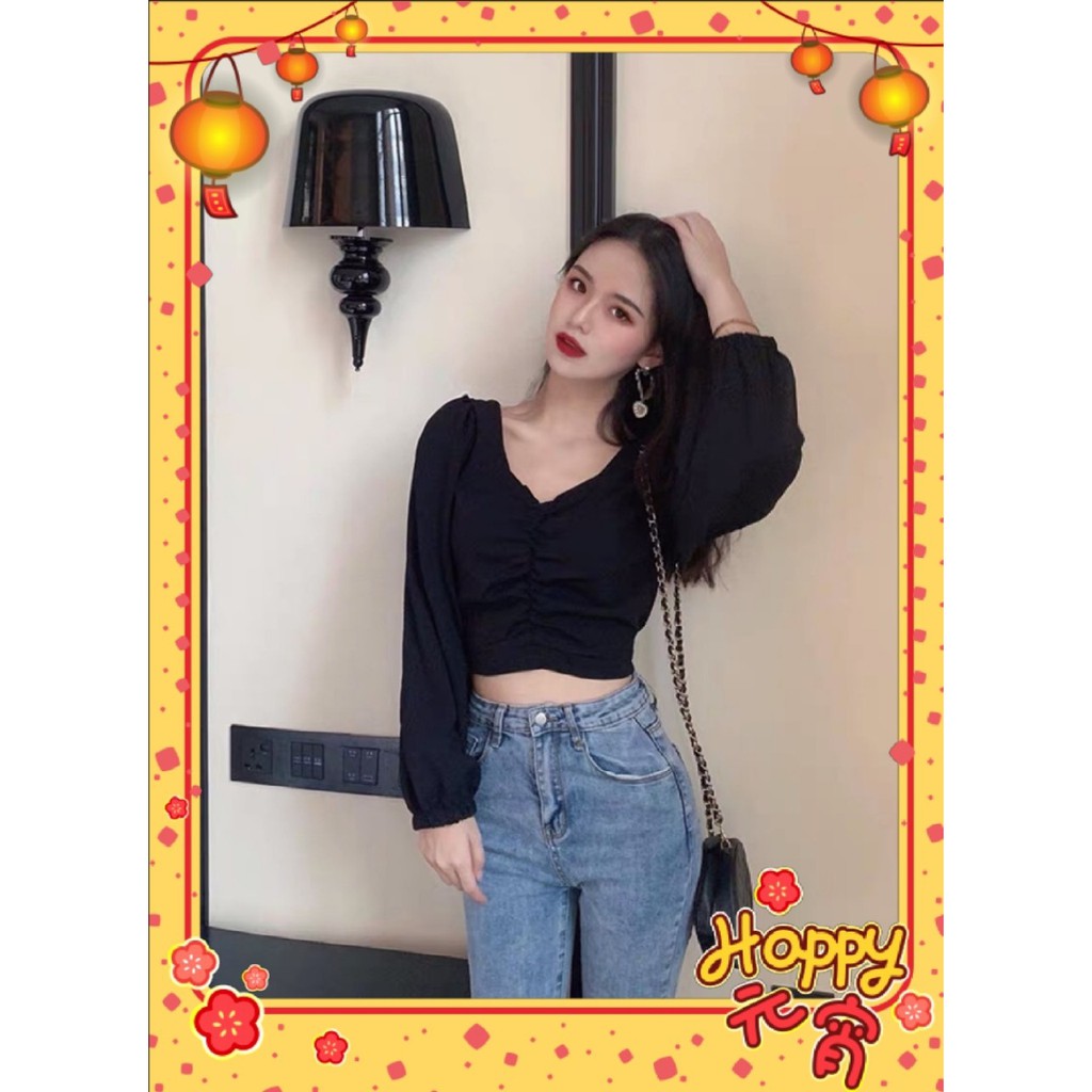 Áo voan croptop tay dài nhúng giữa xinh GB1312