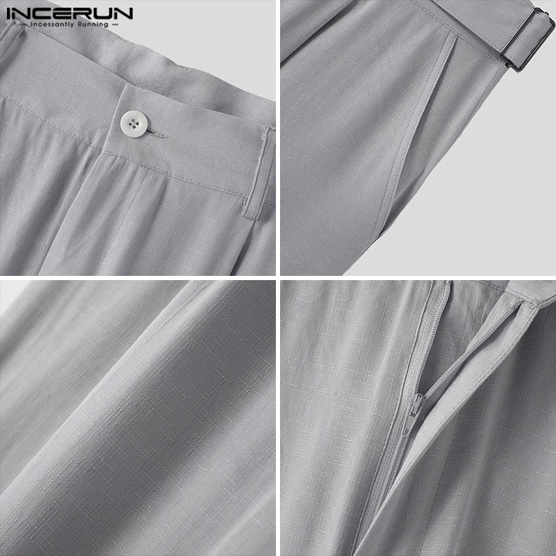 Quần dài Incerun dáng bút chì ống rộng màu trơn phong cách công sở thoải mái cho nam