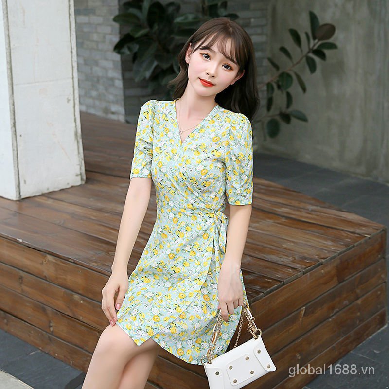 M-4XL Floral Dress Casual Dress Puff Sleeve Retro Plain Floral Print Square Neck Lace Up Bubble Sleeve Dress with Sleeves | BigBuy360 - bigbuy360.vn