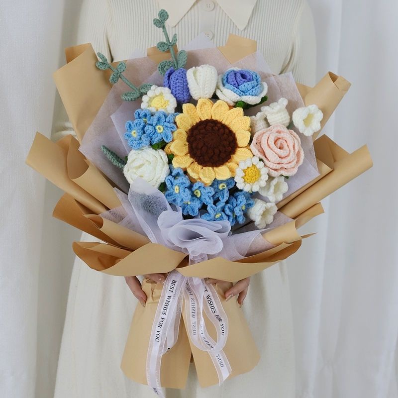 Sản Phẩm Hoàn Thiện Bó Hoa Hồng Đan Len Thủ Công Sáng Tạo Tùy Chỉnh Làm Quà Tặng Bạn Gái / Bạn Gái / Bạn Gái