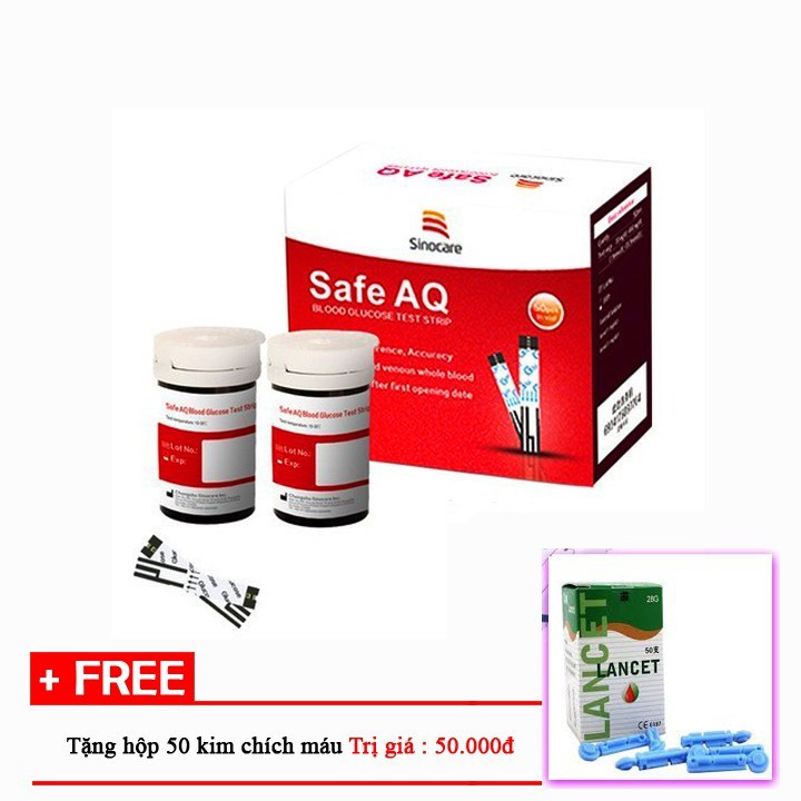 Hộp 50 que thử đường huyết Sinocare Safe AQ + Tặng 50 kim lấy máu