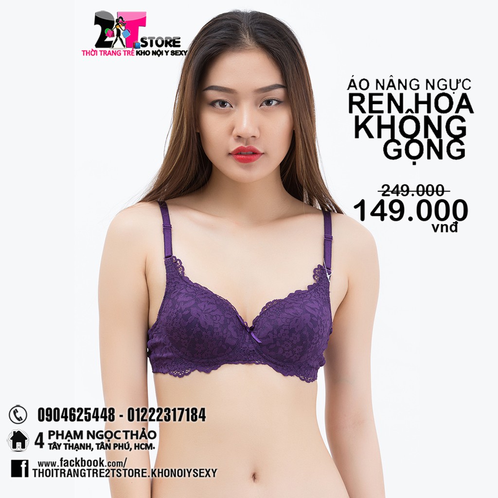 Áo Nâng Ngực Cotton Không Gọng Phối Ren (Tím)