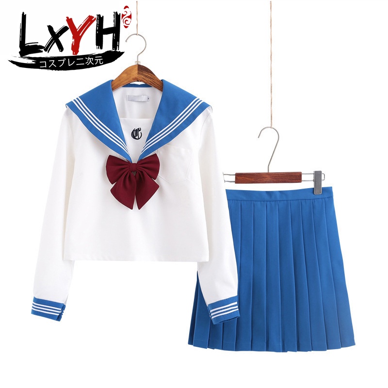 Đồng phục học sinh Nhật Bản Màu xanh nhạt Nữ sinh JK Áo dài Nhật Bản cosplay Thủy thủ Bộ đồ Đại học Mùa thu Trung học Trung học sinh Đồng phục áo sơ mi