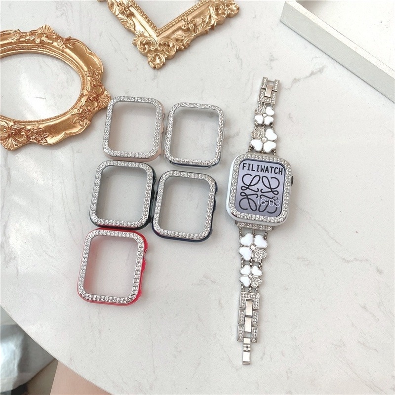 Ốp Bảo Vệ Mặt Đồng Hồ Đính Đá Lấp Lánh Cho Apple watch 7 41mm 45mm 44mm 40mm 42mm 38mm series 3 4 5 6 se