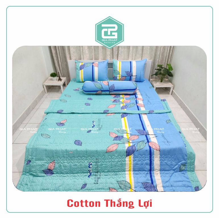 Bộ ga gối Thắng Lợi {4 món}100% Cotton chuẩn logo họa tiết Lá Cây