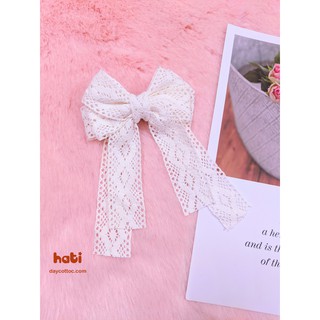 Kẹp tóc nơ ren trắng tiểu thư 2 tầng xinh xắn - Kẹp tóc Handmade HATI