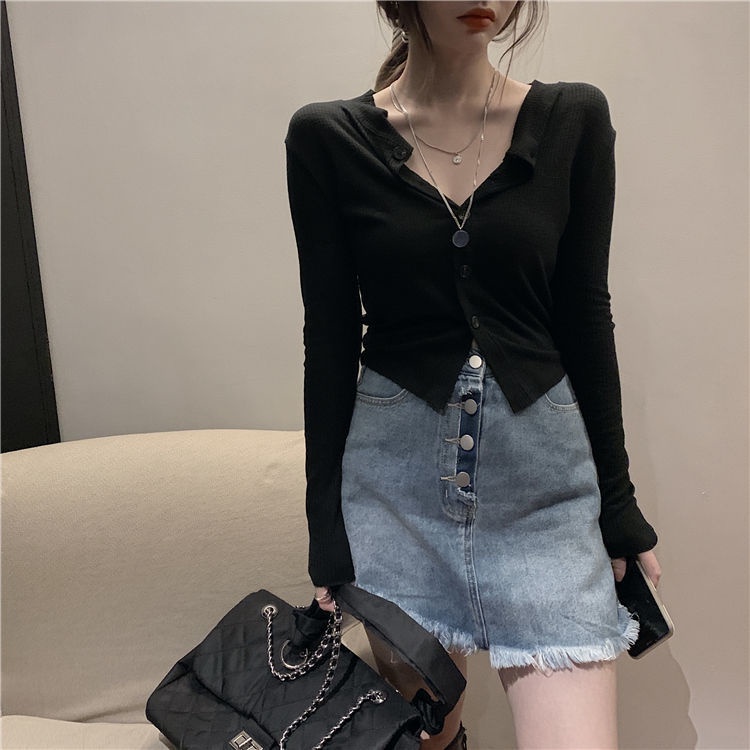 Áo COZOKC tay dài dáng ôm kiểu gợi cảm phong cách Hàn Quốc thời trang