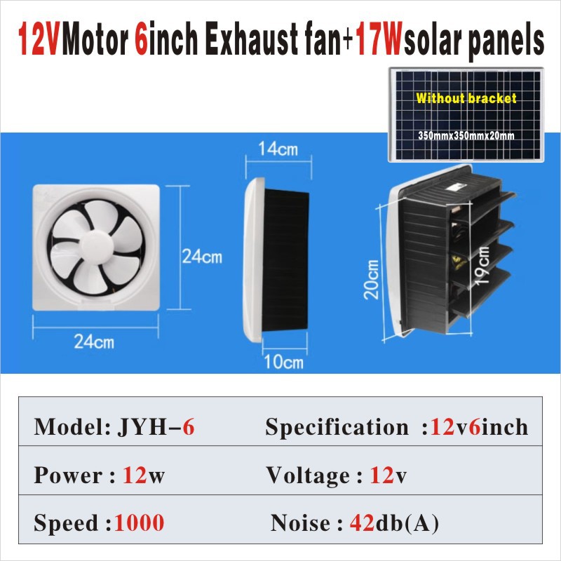 Quạt Thông Gió Năng Lượng Mặt Trời Tự Động Dc 12v 6 "8" 10 "12"