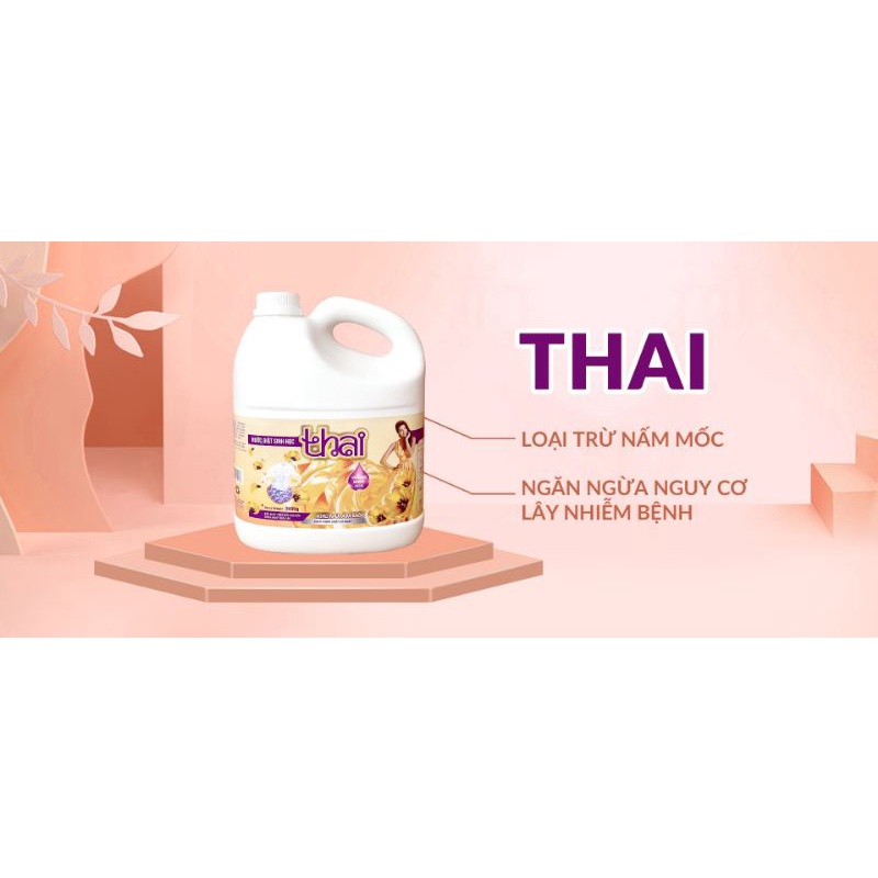 Nước Giặt Sinh Học THAI, Màu Vàng Hương Nước Hoa Giữ Bền Màu Vải, Giặt Xả 2 Trong 1 Can 3,6L