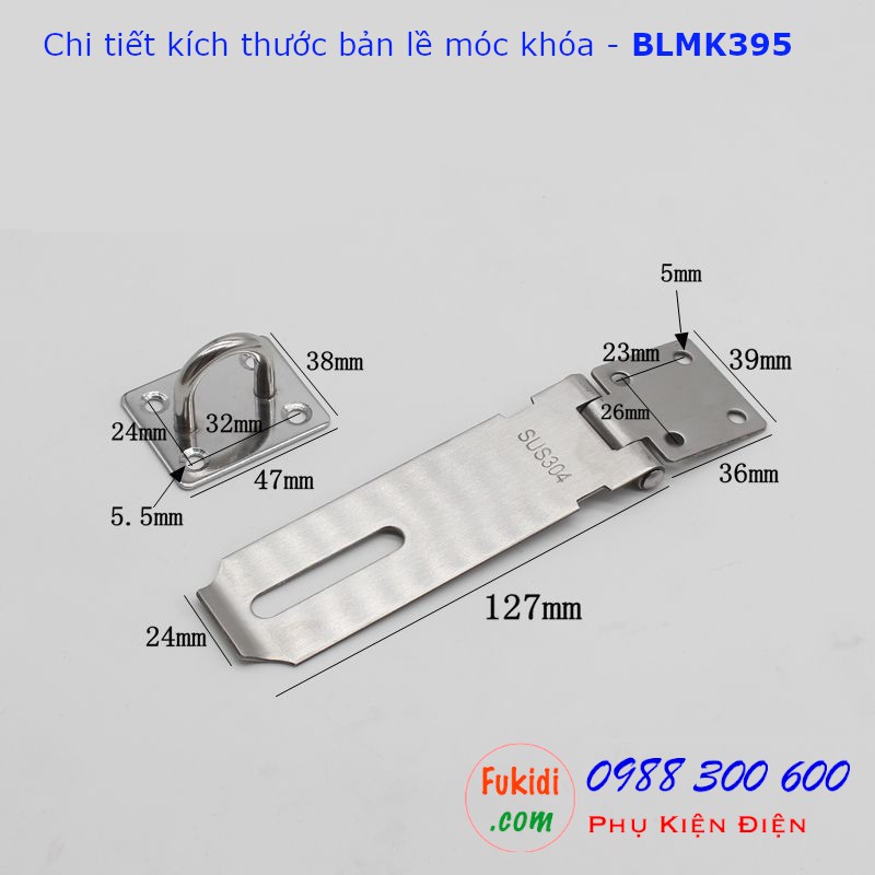 Bản lề móc khóa SU304 bề rộng 39mm dài 86, 105 và 127mm - BLMK39x