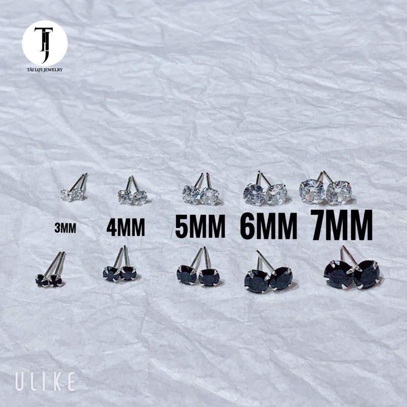 Bông tai bạc nụ S925, nút gài, trắng và đen CZ thời trang tối giản - TLJ2376