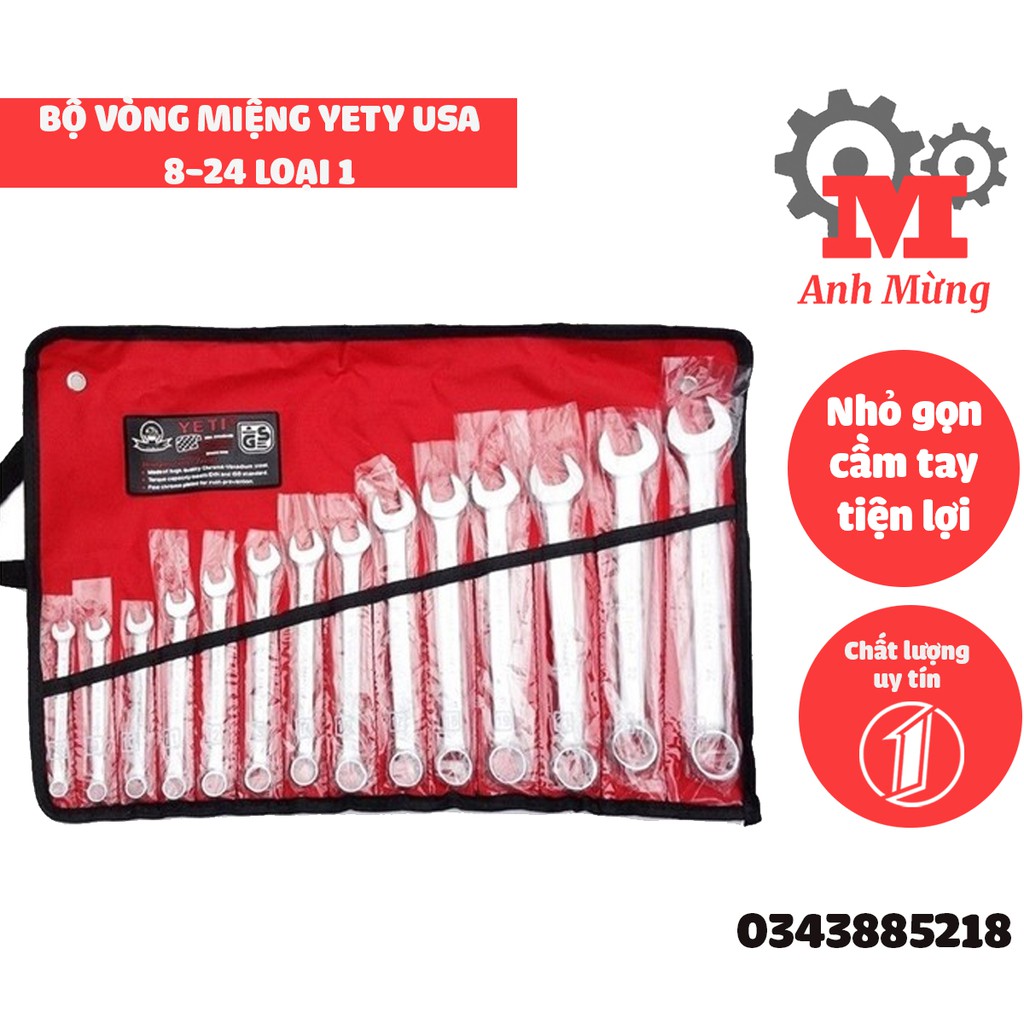 Bộ cờ lê Yeti USA 14 chi tiết, 8-24 khóa vòng miệng xịn