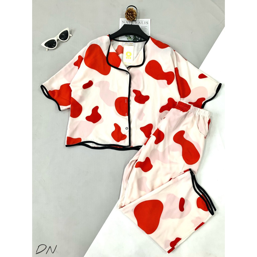 Đồ bộ nữ mặc nhà mùa hè tay ngắn quần dài DN, đồ bộ pijama lụa satin trẻ trung đáng yêu | BigBuy360 - bigbuy360.vn