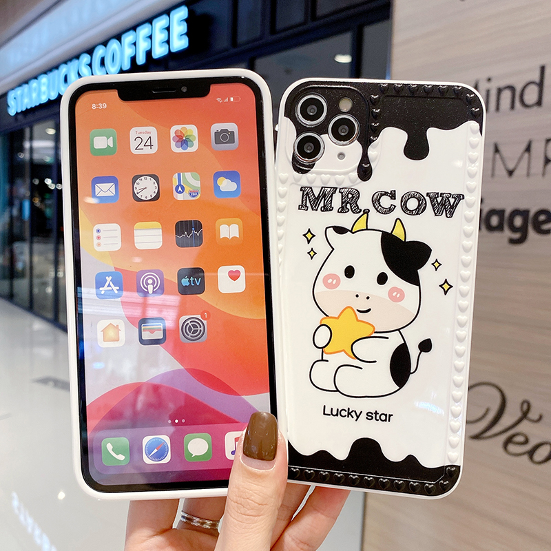 Ốp lưng mềm họa tiết bò sữa đáng yêu cho Iphone 12 11 Pro Max 6 6s 7 8 Plus Xr X Xs Max Mini