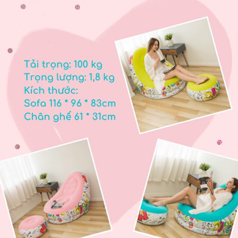 Ghế hơi, Ghế hơi tựa lưng Chanodug cao cấp KÈM Đôn KT 116x98x83cm Kèm BƠM ĐIỆN và bộ vá