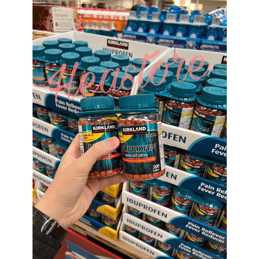 Viên uống IBUPROFEN 200mg, 500 viên của Kirkland Xanh Và Cam