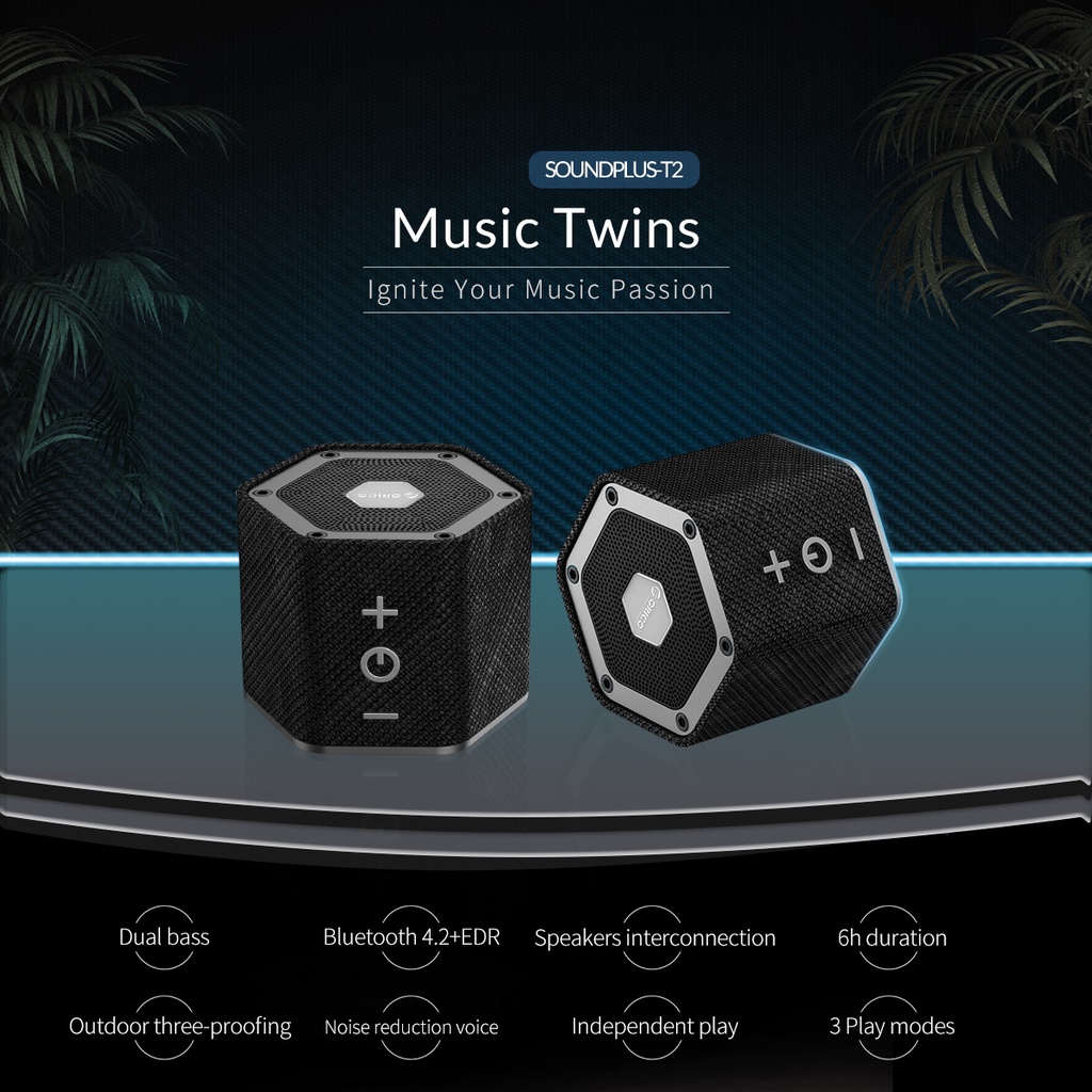Loa Bluetooth Chống Nước Music - Loa Đôi Chính Hãng ORICO SOUNDPLUS-T2 - Loa không dây