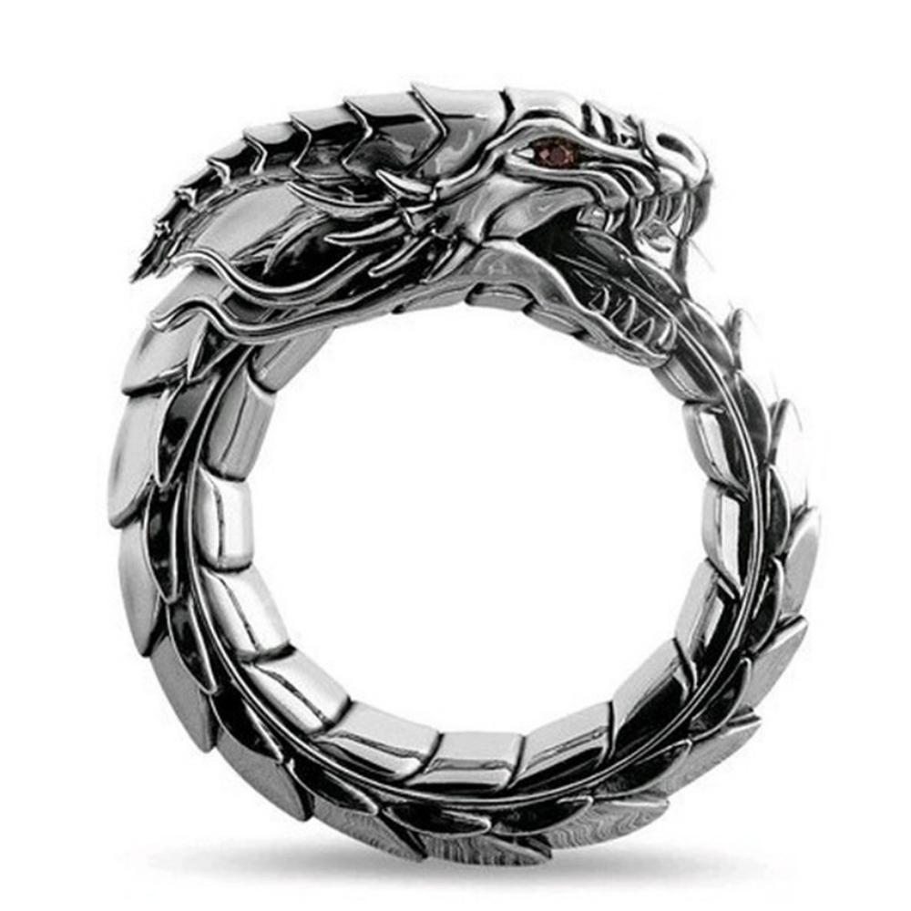 Nhẫn đeo tay bằng kim loại khắc họa tiết rồng cá tính