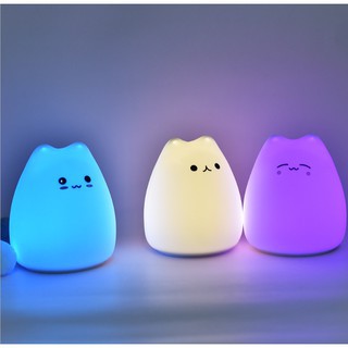 Đèn Ngủ Silicon Hình Mèo chạm nhẹ đổi 7 màu