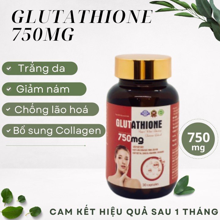 (TẶNG KÈM 5 MASK) Viên uống trắng da Glutathione 750mg - Viên uống đẹp da, căng mịn da hãng Glutathione 750mg