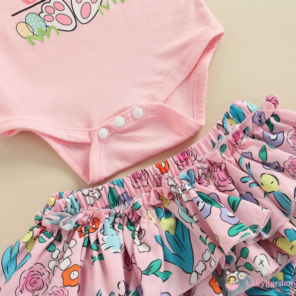 Bộ áo liền quần ngắn tay kèm quần short nhiều lớp và băng đô in hình thỏ đáng yêu dành cho bé gái