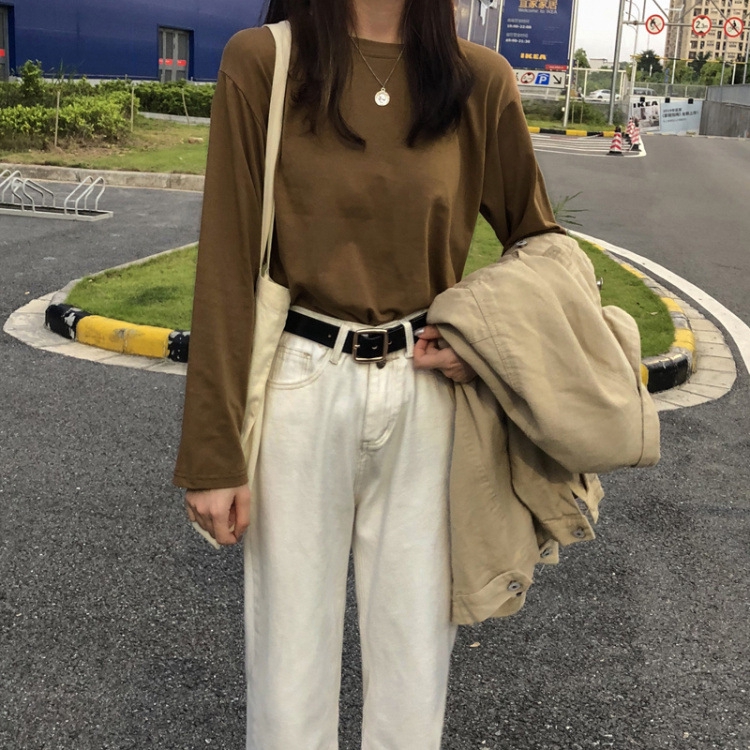 women tshirt long sleeve oversized loose casual BF Basic bottom shirt | BigBuy360 - bigbuy360.vn