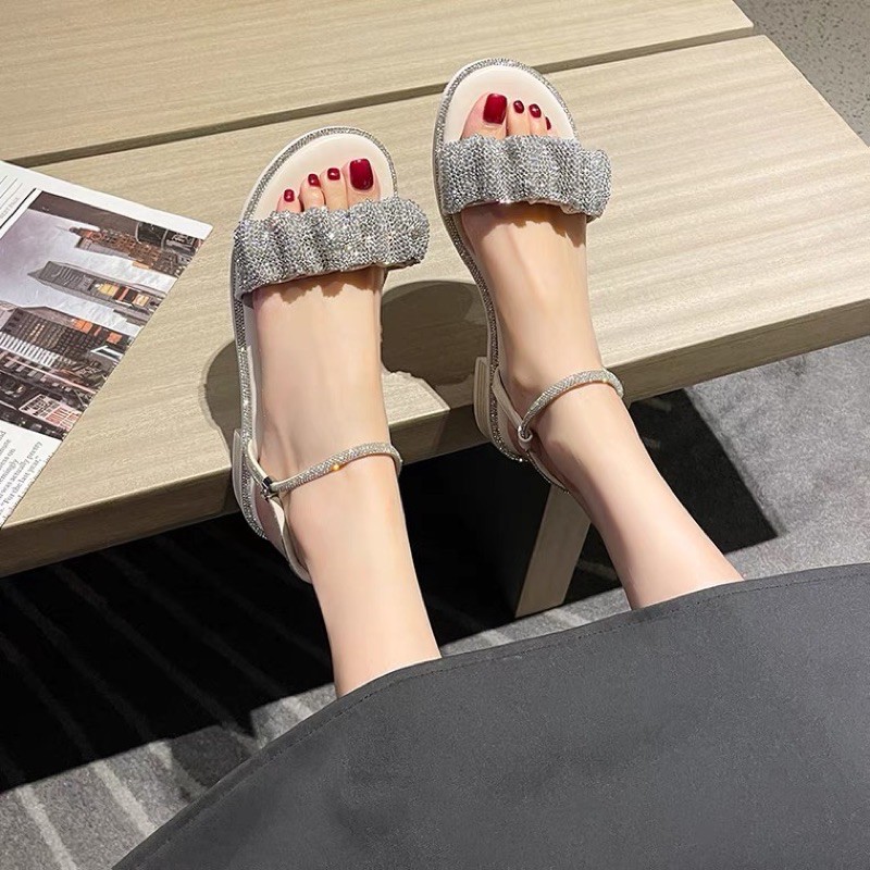 Dép sandal đinh kim cương nhân tạo đế thấp 3cm