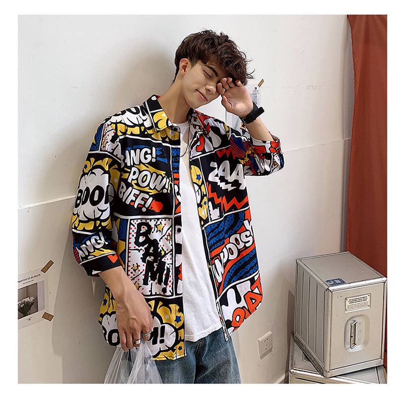 Áo Sơ Mi Nam Tay Dài Họa Tiết Hoạt Hình Phong Cách Hip Hop | BigBuy360 - bigbuy360.vn
