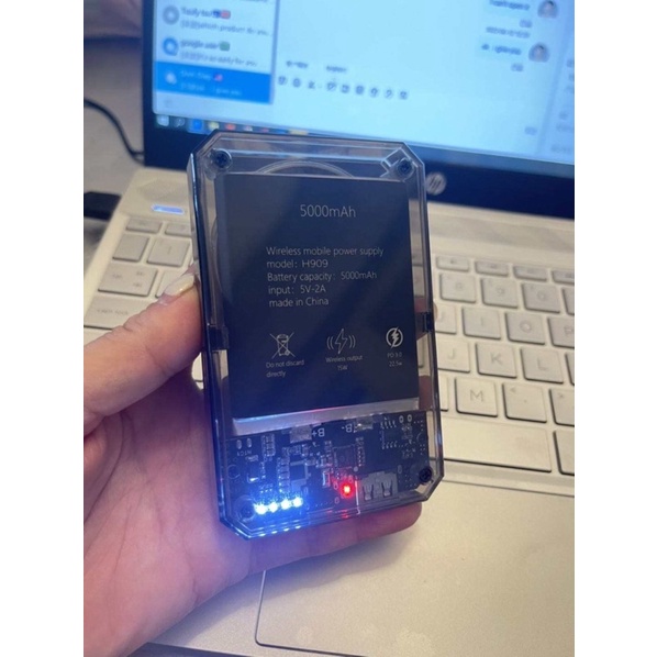 Sạc dự phòng không dây trong suốt H909, dung lượng 5.000mAh