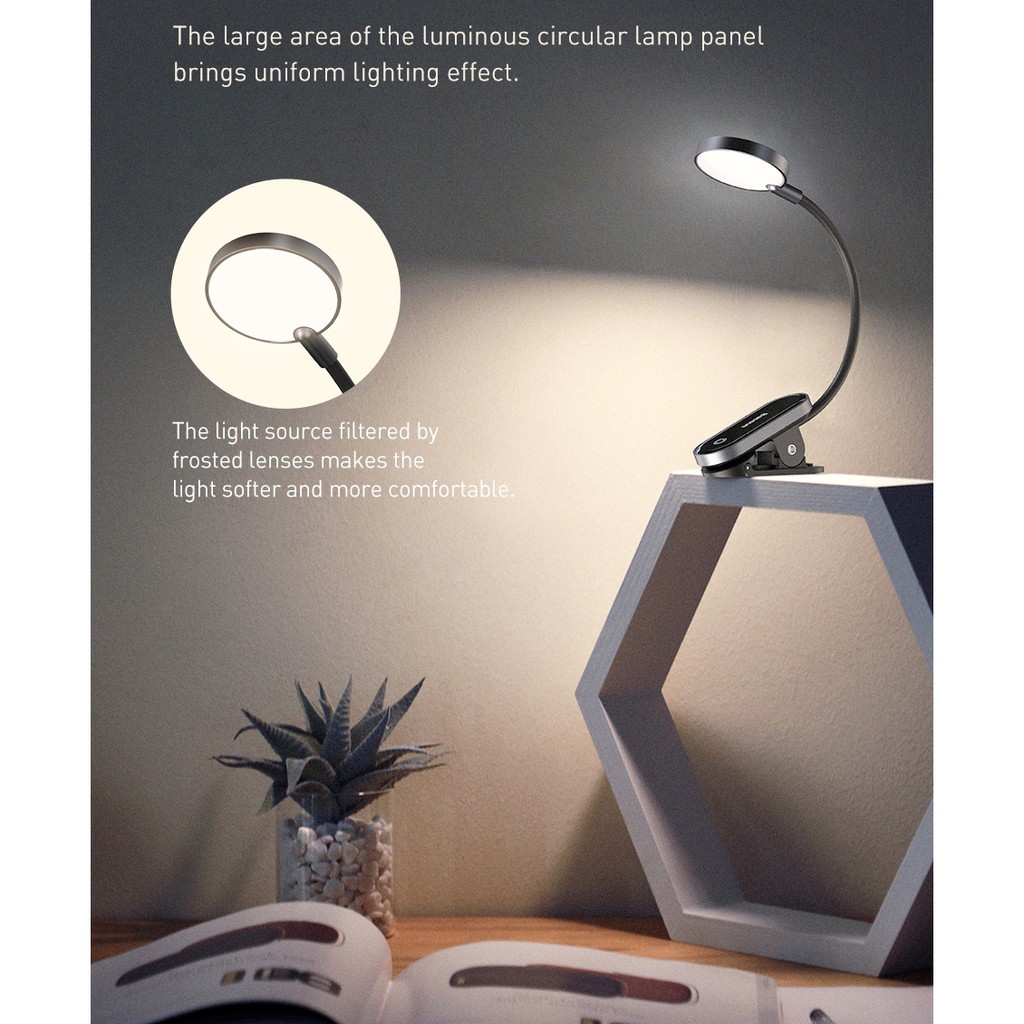 Đèn Led kẹp bàn BASEUS Comfort Reading Mini Clip Lamp không dây cảm ứng